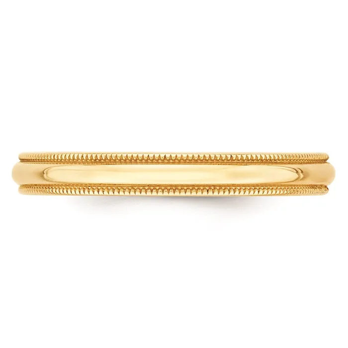 Goldia Rings Solid 18K Yellow Gold 3mm Light Weight Milgrain Half Round MensWomens Wedding Band Ring Size 135