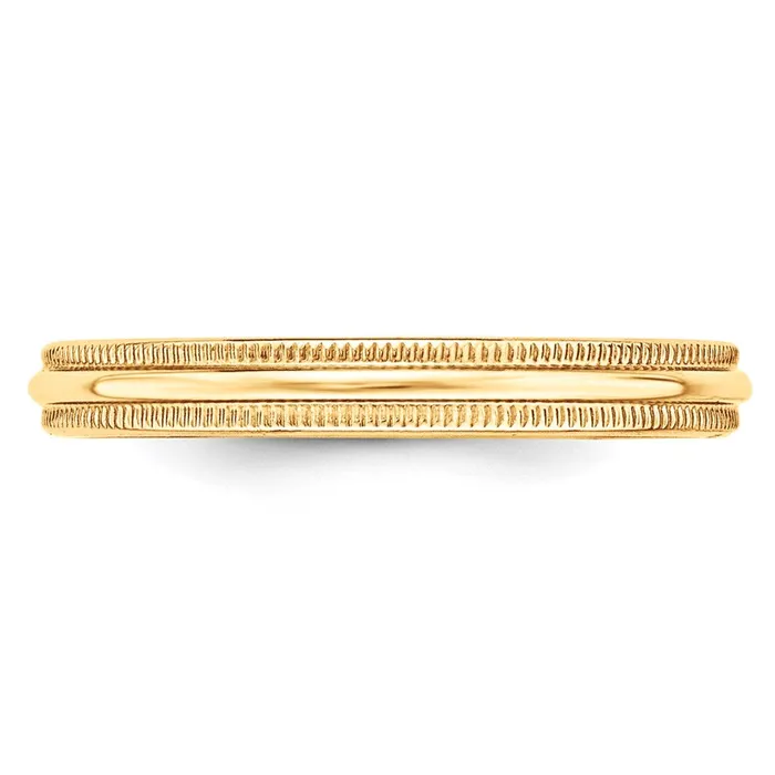 Goldia Rings Solid 18K Yellow Gold 3mm Light Weight Milgrain Half Round MensWomens Wedding Band Ring Size 135
