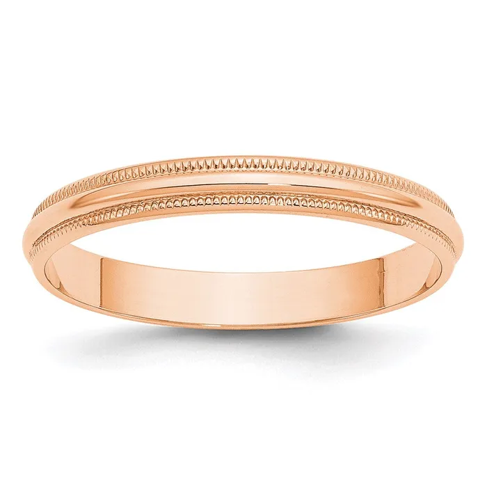 Goldia Rings Solid 18K Yellow Gold Rose Gold 3mm Light Weight Milgrain Half Round MensWomens Wedding Band Ring Size 11