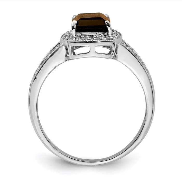 Goldia Rings Sterling Silver Rhodium Emeraldcut Smoky Quartz u0026 Diamond Ring