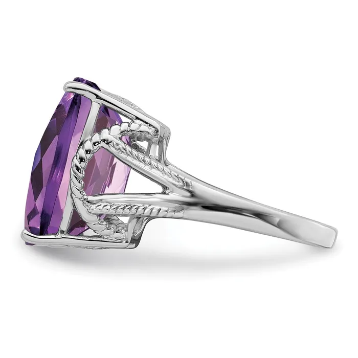 Goldia Rings Sterling Silver Rhodiumplated CheckerCut Amethyst Ring