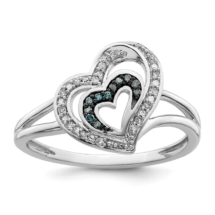 Goldia Rings White Night Sterling Silver Rhodiumplated Blue and White Diamond Heart Ring