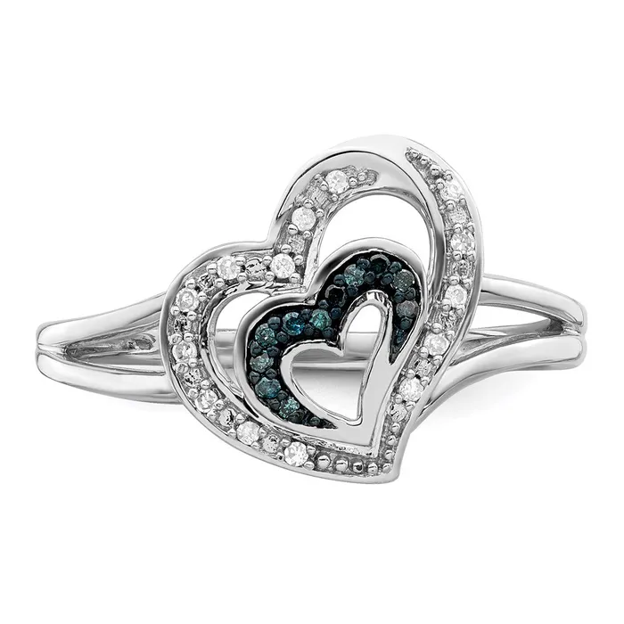 Goldia Rings White Night Sterling Silver Rhodiumplated Blue and White Diamond Heart Ring