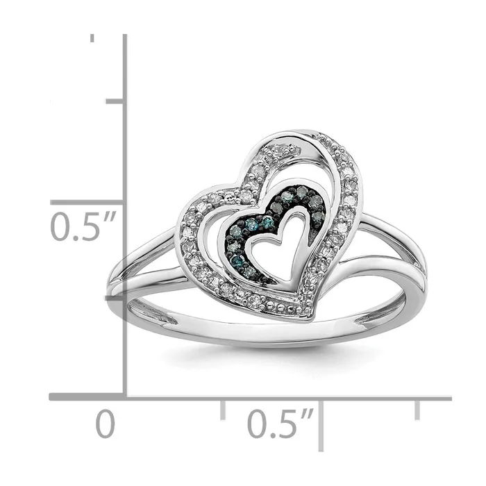 Goldia Rings White Night Sterling Silver Rhodiumplated Blue and White Diamond Heart Ring
