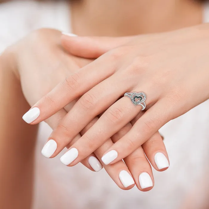 Goldia Rings White Night Sterling Silver Rhodiumplated Blue and White Diamond Heart Ring