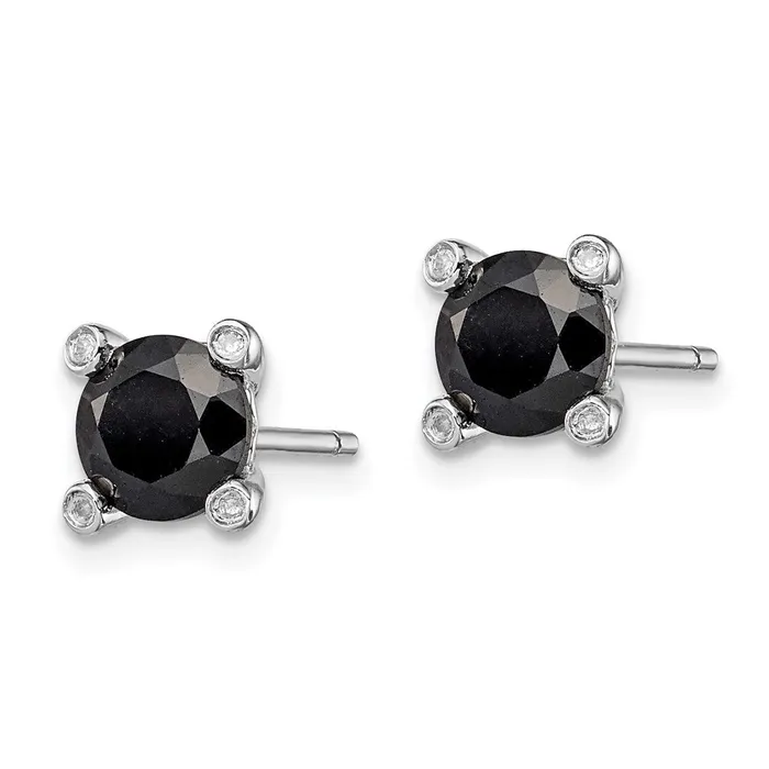 Goldia Sterling Silver Rhodiumplated Black Sapphire u0026 Diamond Post Earrings Earrings