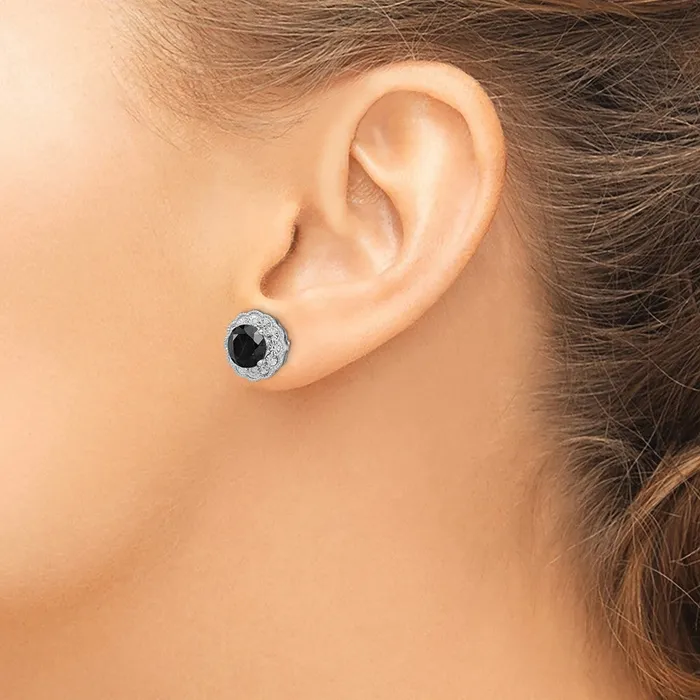 Goldia Sterling Silver Rhodiumplated Black Sapphire u0026 Diamond Post Earrings Earrings