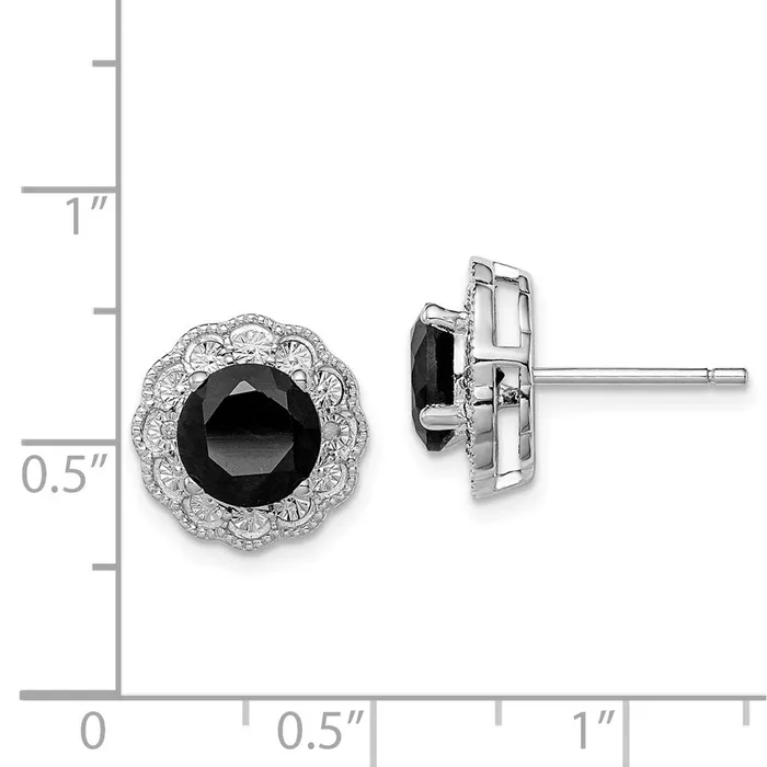 Goldia Sterling Silver Rhodiumplated Black Sapphire u0026 Diamond Post Earrings Earrings