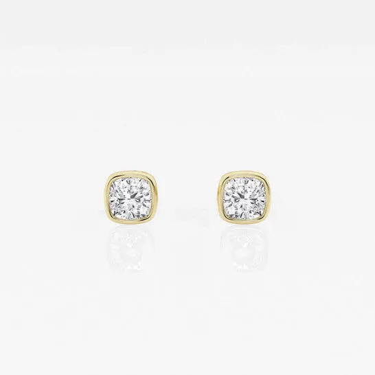 JMS always Earrings Original Brilliant Diamond 14KT Yellow Gold 12 cttw CushionCut Lab Grown Diamond Bezel Set Solitaire Stud Earrings for Women GVSSI JMS always Earrings Original Brilliant Diamond 14KT Yellow Gold 12 cttw CushionCut Lab Grown Diamond Bezel Set Solitaire Stud Earrings for Women GVSSI