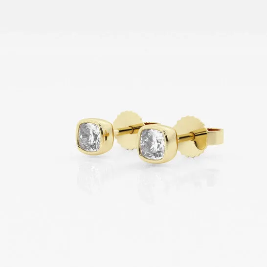 JMS always Earrings Original Brilliant Diamond 14KT Yellow Gold 12 cttw CushionCut Lab Grown Diamond Bezel Set Solitaire Stud Earrings for Women GVSSI JMS always Earrings Original Brilliant Diamond 14KT Yellow Gold 12 cttw CushionCut Lab Grown Diamond Bezel Set Solitaire Stud Earrings for Women GVSSI