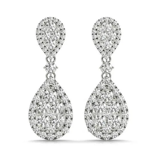 JMS always Earrings Original Tresorra 18K White Gold Double Pear Halo Diamond Cluster Drop Earrings JMS always Earrings Original Tresorra 18K White Gold Double Pear Halo Diamond Cluster Drop Earrings