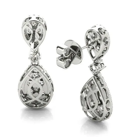 JMS always Earrings Original Tresorra 18K White Gold Double Pear Halo Diamond Cluster Drop Earrings JMS always Earrings Original Tresorra 18K White Gold Double Pear Halo Diamond Cluster Drop Earrings