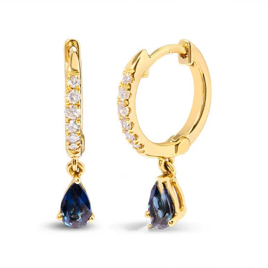 JMS always Original Haus of Brilliance 10K Yellow Gold Pear Blue Sapphire and 110 Cttw Diamond Drop and Dangle Huggy Hoop Earrings HI Color I1I2 Clarity Earrings JMS always Original Haus of Brilliance 10K Yellow Gold Pear Blue Sapphire and 110 Cttw Diamond Drop and Dangle Huggy Hoop Earrings HI Color I1I2 Clarity Earrings