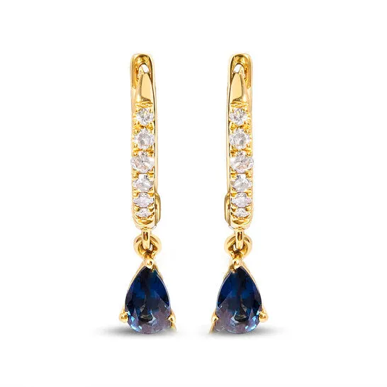 JMS always Original Haus of Brilliance 10K Yellow Gold Pear Blue Sapphire and 110 Cttw Diamond Drop and Dangle Huggy Hoop Earrings HI Color I1I2 Clarity Earrings JMS always Original Haus of Brilliance 10K Yellow Gold Pear Blue Sapphire and 110 Cttw Diamond Drop and Dangle Huggy Hoop Earrings HI Color I1I2 Clarity Earrings