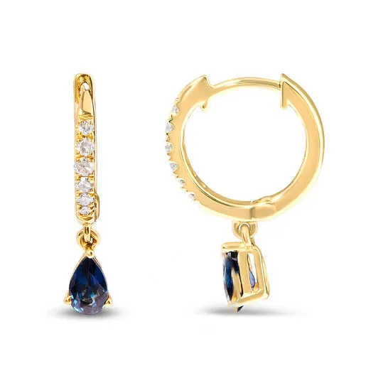 JMS always Original Haus of Brilliance 10K Yellow Gold Pear Blue Sapphire and 110 Cttw Diamond Drop and Dangle Huggy Hoop Earrings HI Color I1I2 Clarity Earrings JMS always Original Haus of Brilliance 10K Yellow Gold Pear Blue Sapphire and 110 Cttw Diamond Drop and Dangle Huggy Hoop Earrings HI Color I1I2 Clarity Earrings