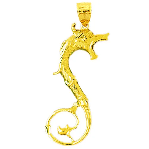 Necklaces 14K Gold 40MM Serpent Dragon Pendant Goldia
