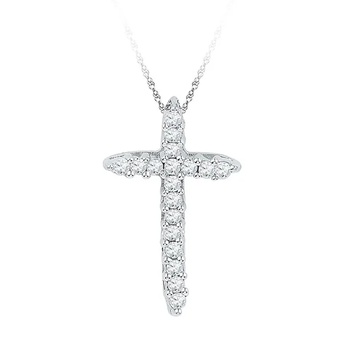 Necklaces 14k White Gold Round Diamond Cross Religious Pendant 14 Cttw gndatlanta Necklaces 14k White Gold Round Diamond Cross Religious Pendant 14 Cttw gndatlanta