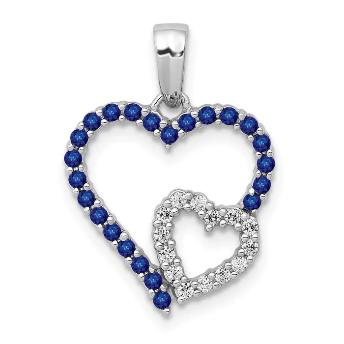 Necklaces Goldia 14k White Gold Real Diamond and Sapphire Double Heart Pendant Necklaces Goldia 14k White Gold Real Diamond and Sapphire Double Heart Pendant