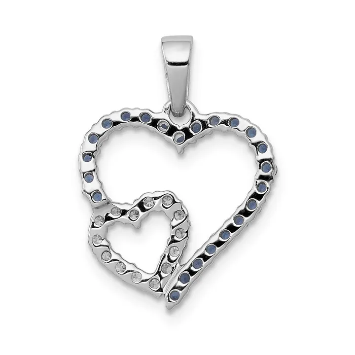 Necklaces Goldia 14k White Gold Real Diamond and Sapphire Double Heart Pendant