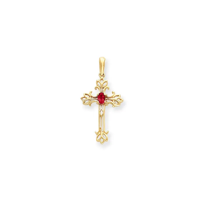 Necklaces Goldia 14K Yellow Gold 5x3mm Oval Ruby cross pendant