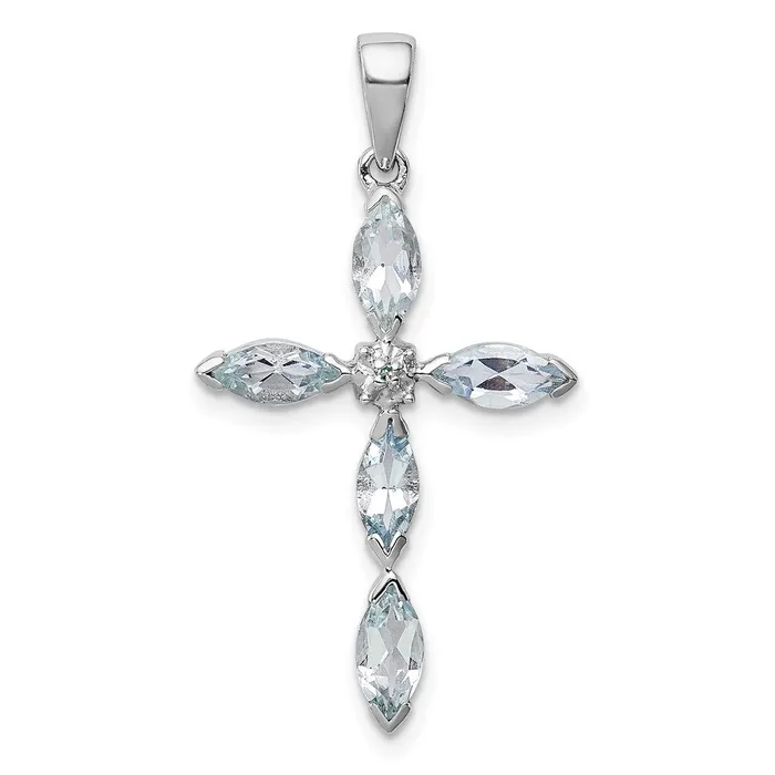Necklaces Goldia Sterling Silver Rhodium Aqua u0026 Diamond Cross Pendant