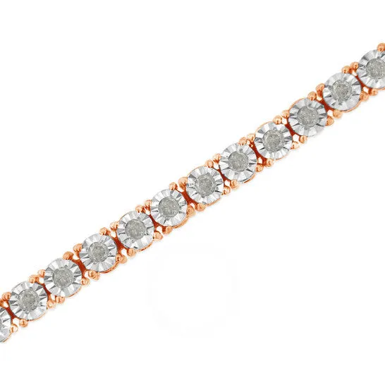 Original 10K Rose Gold Plated 925 Sterling Silver 10 Cttw MiracleSet Diamond Round Faceted Bezel Tennis Bracelet IJ Color I3 Clarity 7 JMS always Bracelets