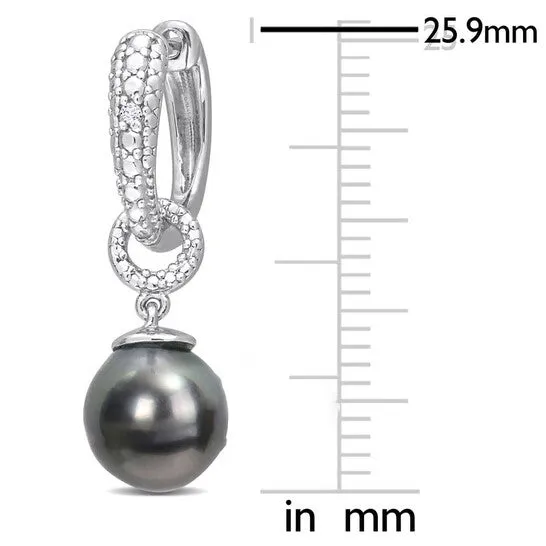 Original AMOUR 885mm Black Tahitian Cultured Pearl and Diamond Accent Drop Huggie Earrings In Sterling Silver JMS always Earrings Original AMOUR 885mm Black Tahitian Cultured Pearl and Diamond Accent Drop Huggie Earrings In Sterling Silver JMS always Earrings