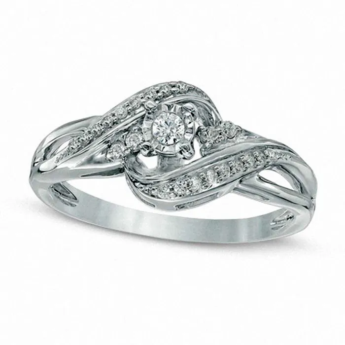 Rings Goldia 017 CT TW Natural Diamond Swirl Bypass Promise Ring in Solid 10K White Gold