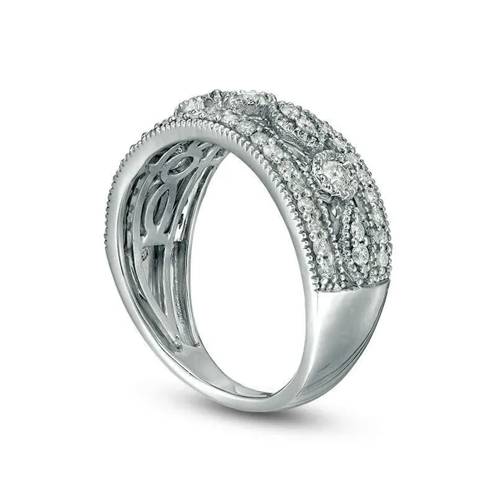 Rings Goldia 063 CT TW Natural Diamond Art Deco Band in Solid 10K White Gold Rings Goldia 063 CT TW Natural Diamond Art Deco Band in Solid 10K White Gold