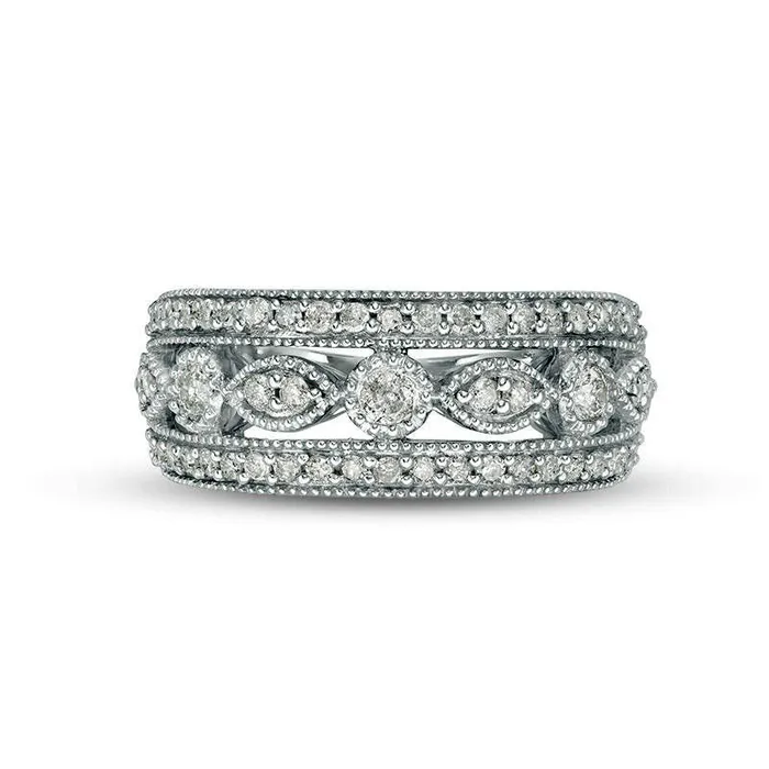 Rings Goldia 063 CT TW Natural Diamond Art Deco Band in Solid 10K White Gold Rings Goldia 063 CT TW Natural Diamond Art Deco Band in Solid 10K White Gold