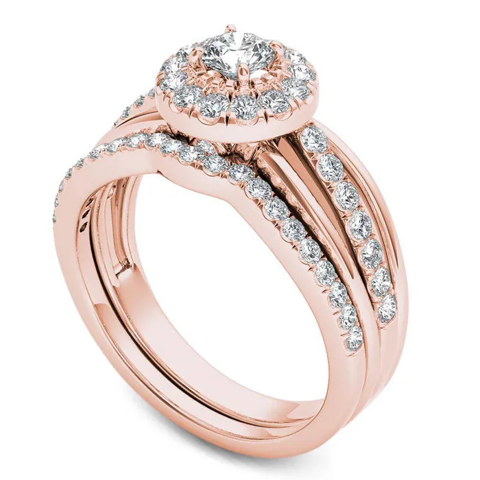 Rings Goldia 075 CT TW Natural Diamond Frame Bridal Engagement Ring Set in Solid 14K Rose Gold