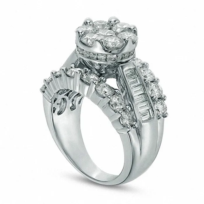 Rings Goldia Previously Owned 4 CT TW Composite Natural Diamond Cluster Engagement Ring in Solid 14K White Gold Rings Goldia Previously Owned 4 CT TW Composite Natural Diamond Cluster Engagement Ring in Solid 14K White Gold