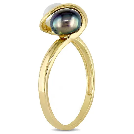 Rings JMS always Original Amour 10k Yellow Gold 556 mm Freshwater Cultured White and Black Pearl Ring