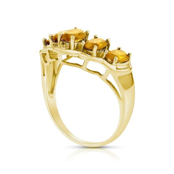 Rings Oval Citrine and Natural Diamond Accent Five Stone Chevron Ring in Solid 14K Gold Goldia