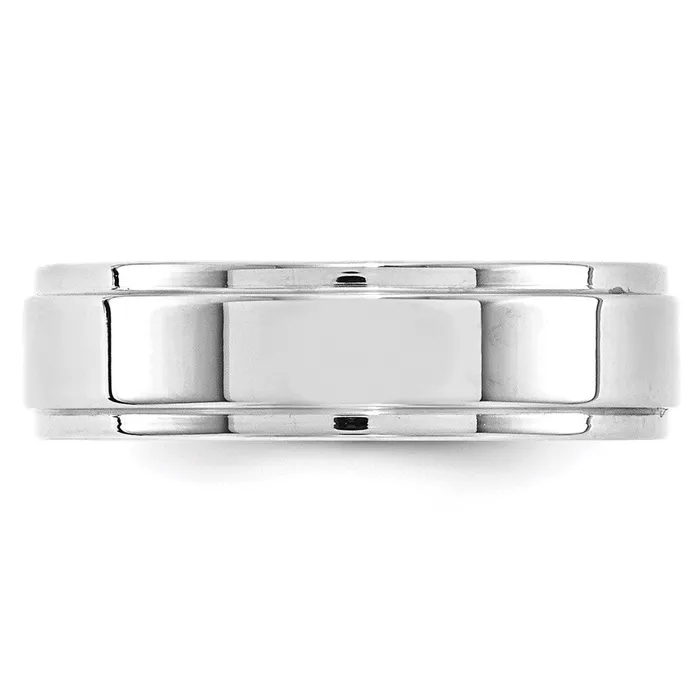 Solid 10K White Gold 6mm Flat with Step Edge MensWomens Wedding Band Ring Size 135 Goldia Rings
