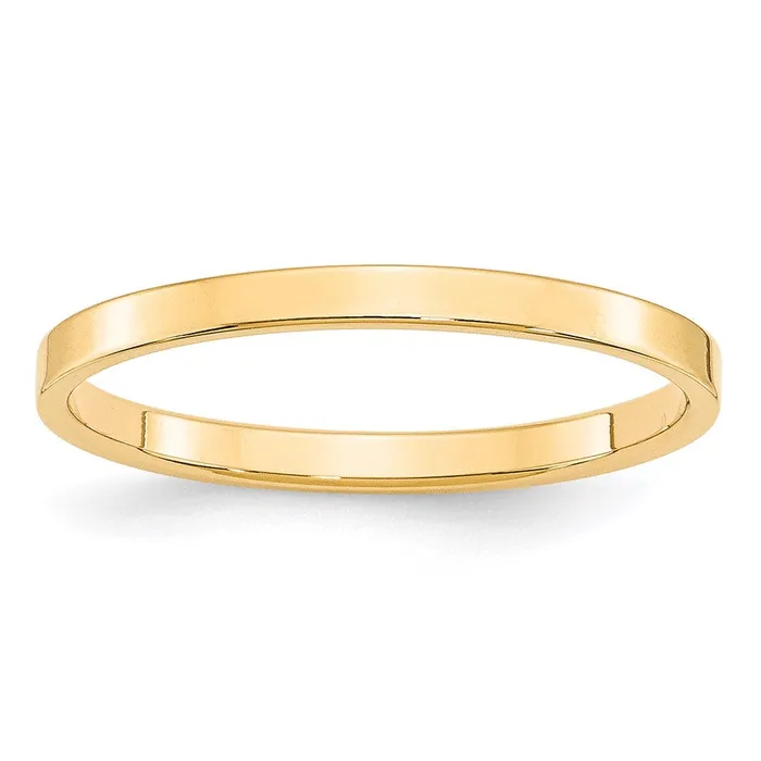 Solid 14K Yellow Gold 2mm Light Weight Flat MensWomens Wedding Band Ring Size 14 Goldia Rings