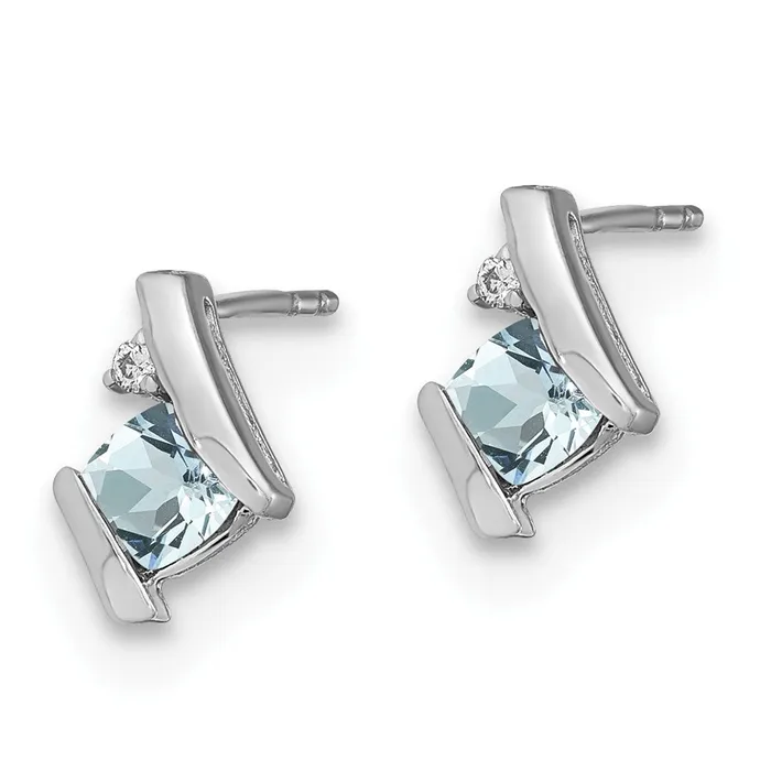 Sterling Silver Antique Cushion Aquamarine and Real Diamond Earrings Goldia Earrings