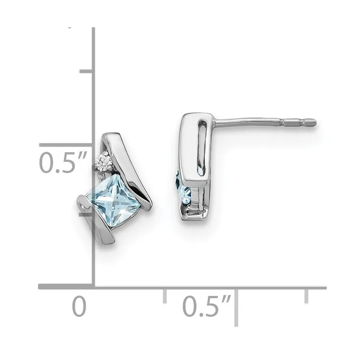 Sterling Silver Antique Cushion Aquamarine and Real Diamond Earrings Goldia Earrings