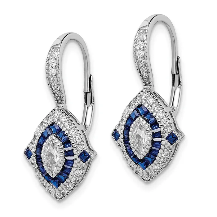 Sterling Silver Rhodiumplated CZ and Synthetic Blue Spinel Earrings Goldia Earrings