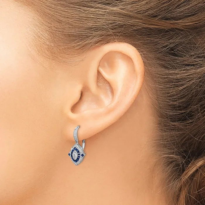 Sterling Silver Rhodiumplated CZ and Synthetic Blue Spinel Earrings Goldia Earrings