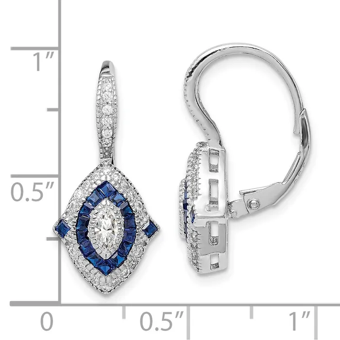 Sterling Silver Rhodiumplated CZ and Synthetic Blue Spinel Earrings Goldia Earrings
