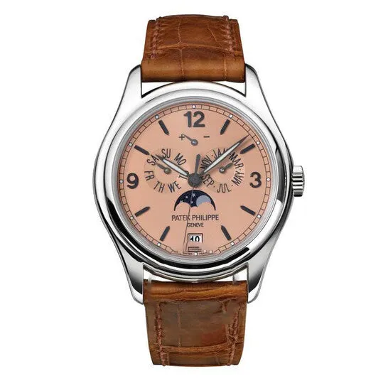 Watches JMS always Original Patek Philippe Salmon Dial Platinum Brown Leather Mens Watch 5450P