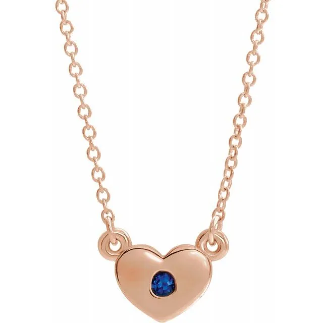 14K Rose LabGrown Blue Sapphire Heart 16 Necklace TreasureFineJewelers Necklaces