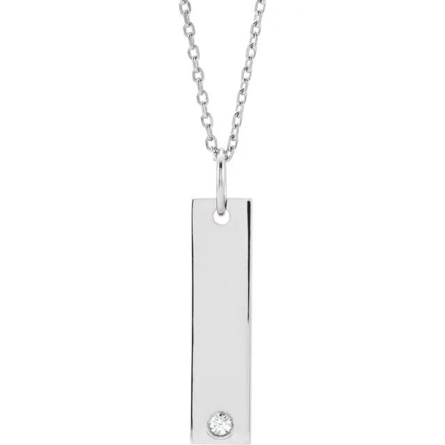 14K White Gold 03 CT Natural Diamond Bar 1618 Necklace TreasureFineJewelers Necklaces