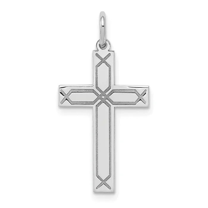 14K White Gold Laser Designed Cross Charm TreasureFineJewelers Charm Necklaces 14K White Gold Laser Designed Cross Charm TreasureFineJewelers Charm Necklaces