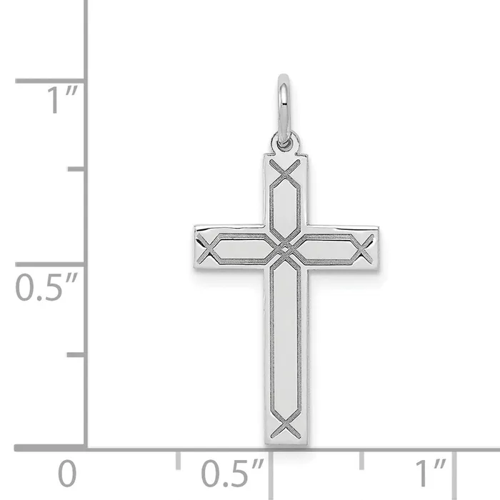 14K White Gold Laser Designed Cross Charm TreasureFineJewelers Charm Necklaces