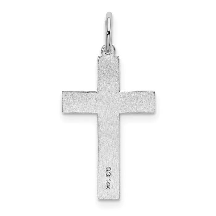 14K White Gold Laser Designed Cross Charm TreasureFineJewelers Charm Necklaces