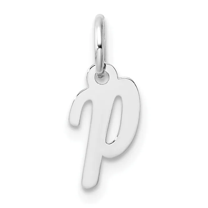 14k White Gold Small Script Letter P Initial Charm TreasureFineJewelers Charm Necklaces