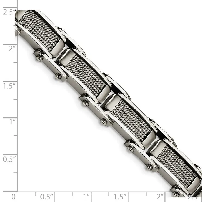 Bracelets Chisel Stainless Steel Brushed and Polished with Cable Inlay 85 inch Link Bracelet TreasureFineJewelers