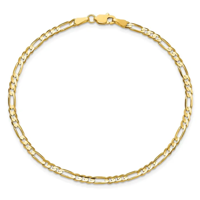 Bracelets TreasureFineJewelers 14K 8 inch 3mm Concave Open Figaro with Lobster Clasp Bracelet